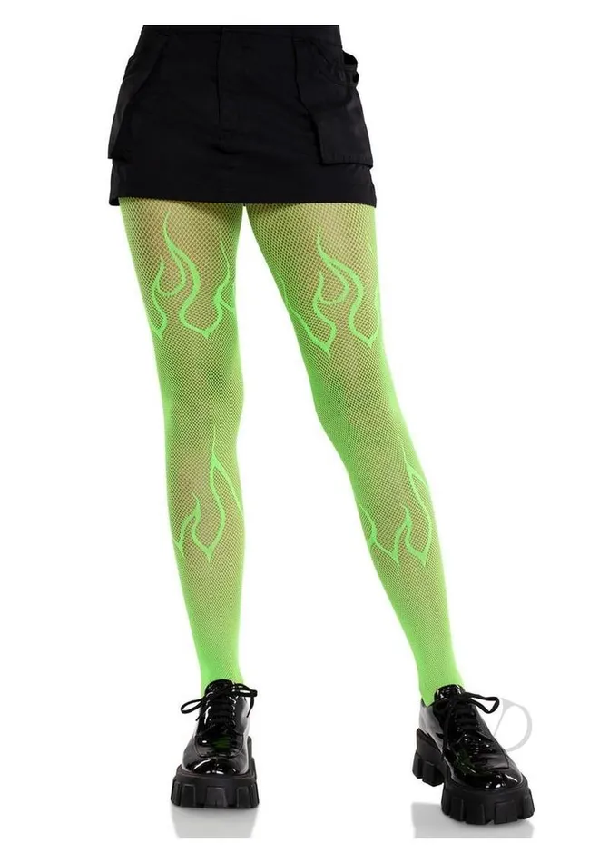 Leg Avenue Dildos Flame Net Tights Neon Green Os