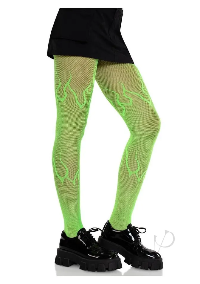 Leg Avenue Dildos Flame Net Tights Neon Green Os