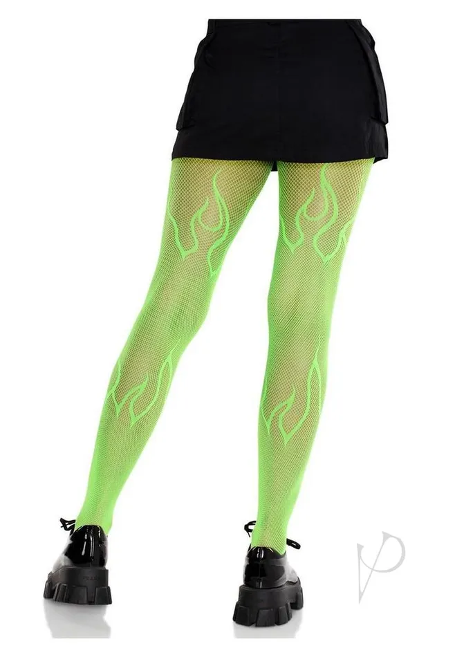 Leg Avenue Dildos Flame Net Tights Neon Green Os
